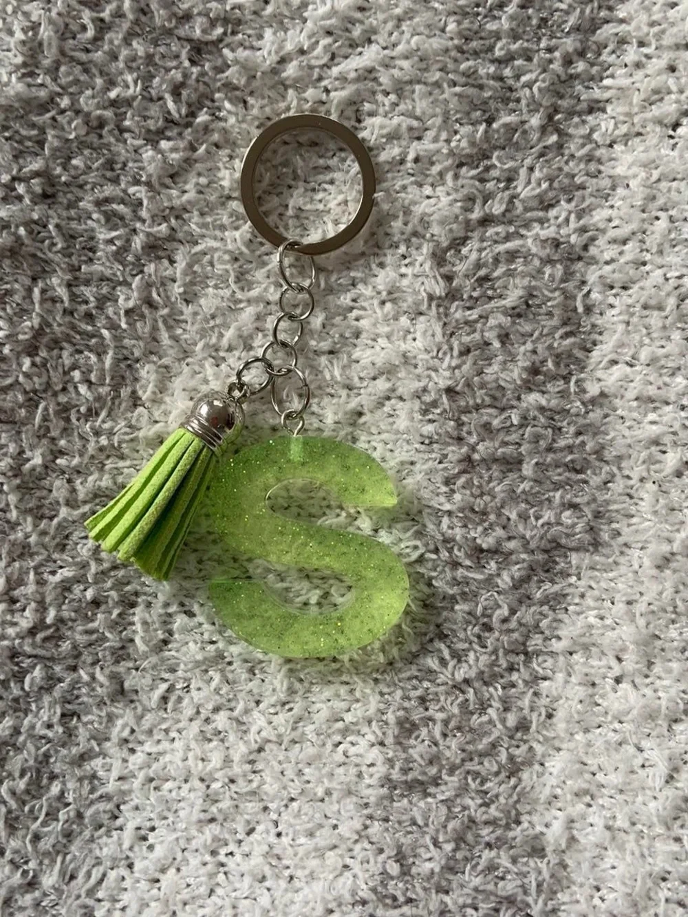 Personalized Green Letter Keychain with Tassel